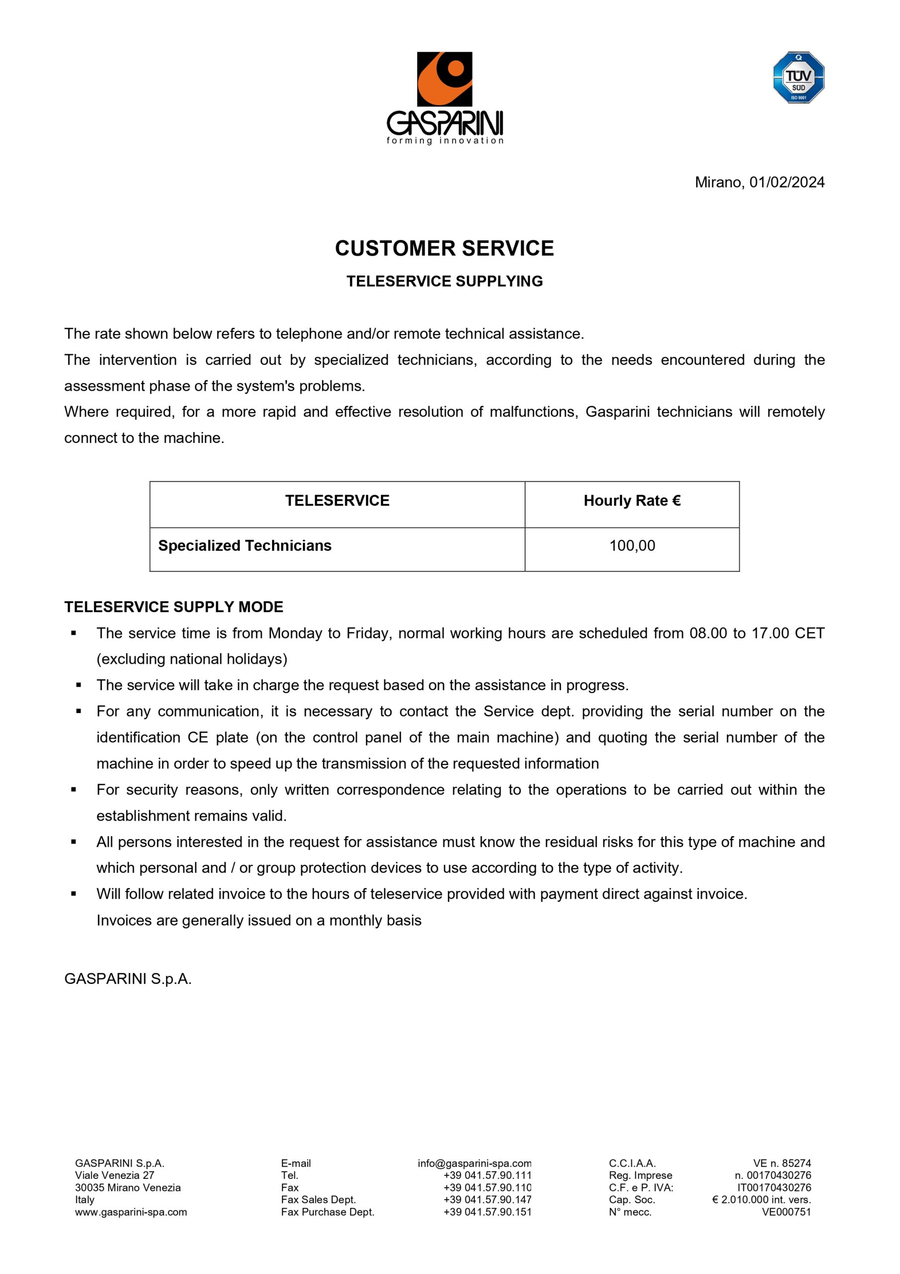 Teleservice Rates