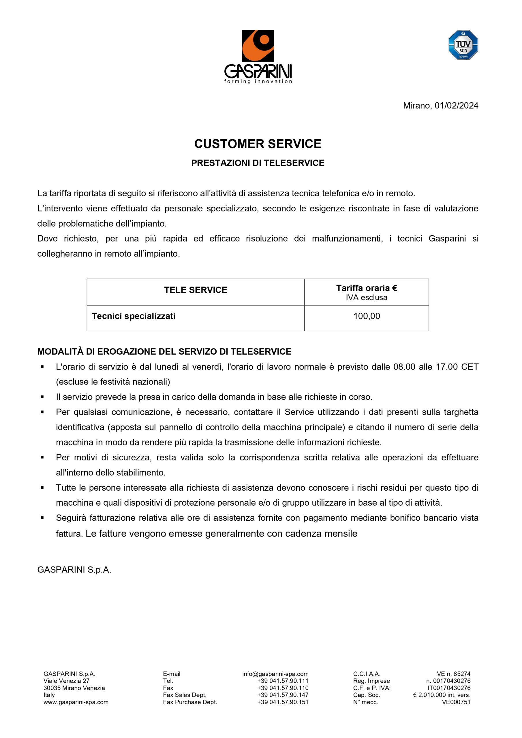 Tariffe Teleservice